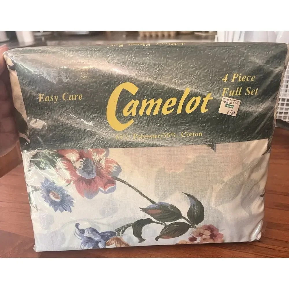Vtg Camelot Sheets 4 Piece Full Set Flat Fitted 2 Pillowcases Floral New Sealed